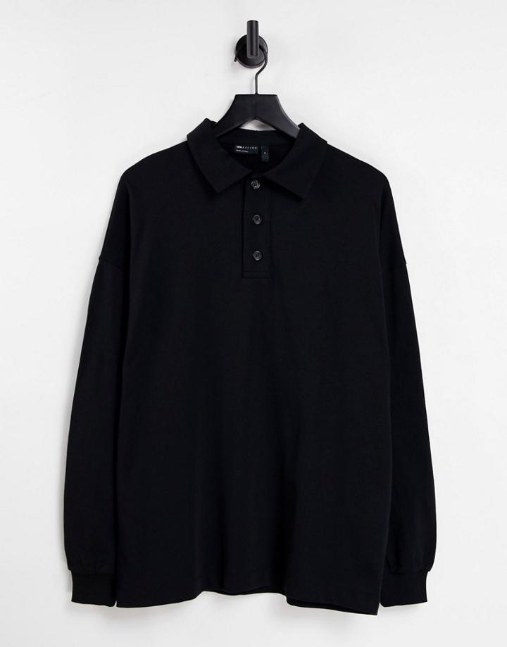 Asos Design Oversized Long Sleeve Polo In Black-blues
