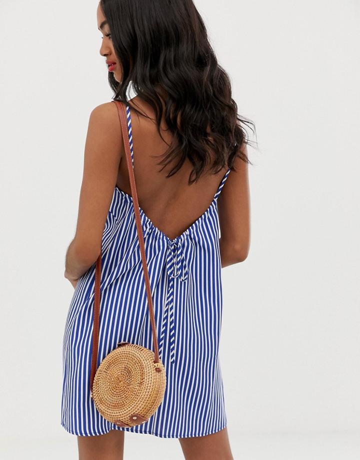 Asos Design Scoop Back Shift Mini Sundress In Stripe-multi