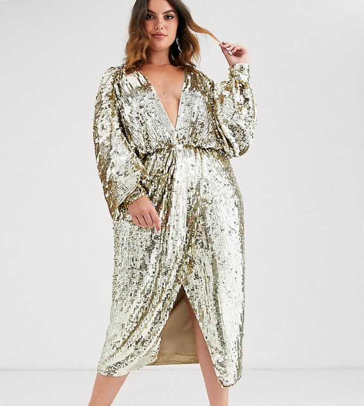 Asos Edition Curve Batwing Midi Dress In Sequin