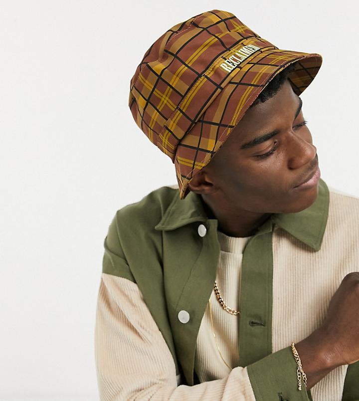 Reclaimed Vintage Inspired Bucket Hat Set In Brown Check