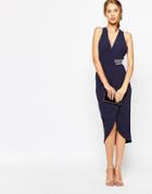 Tfnc Wrap Front Plunge Midi Dress With Embellished Waist - Navy