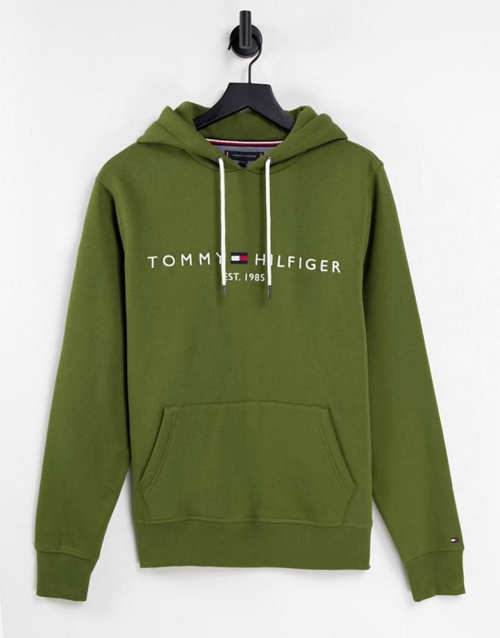 Tommy Hilfiger Classic Logo Hoodie In Dark Green
