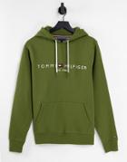 Tommy Hilfiger Classic Logo Hoodie In Dark Green