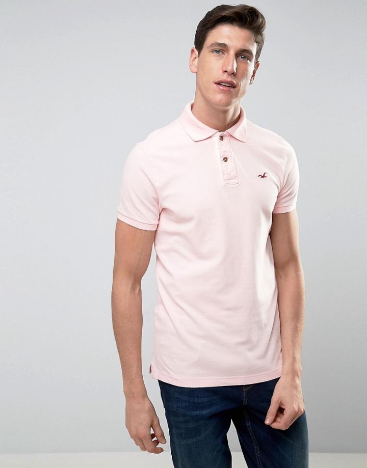 Hollister Slim Pique Polo Seagull Embroidery In Pink - Beige