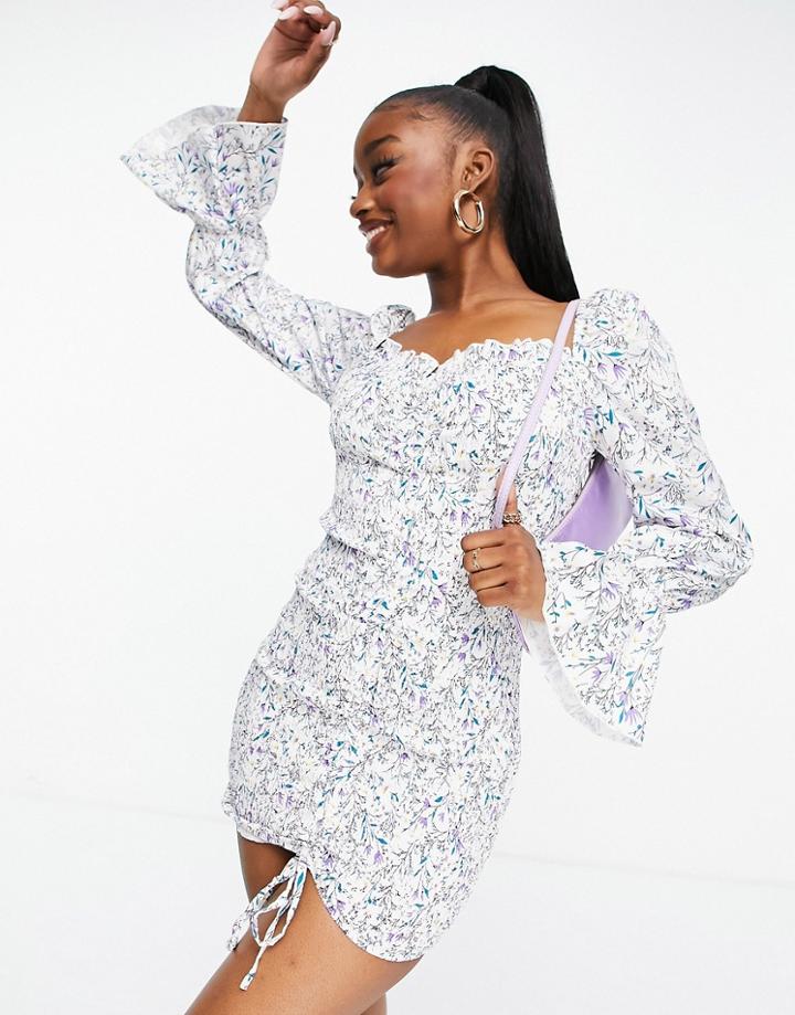 Parisian Tie Front Body-conscious Dress In Floral Print-multi