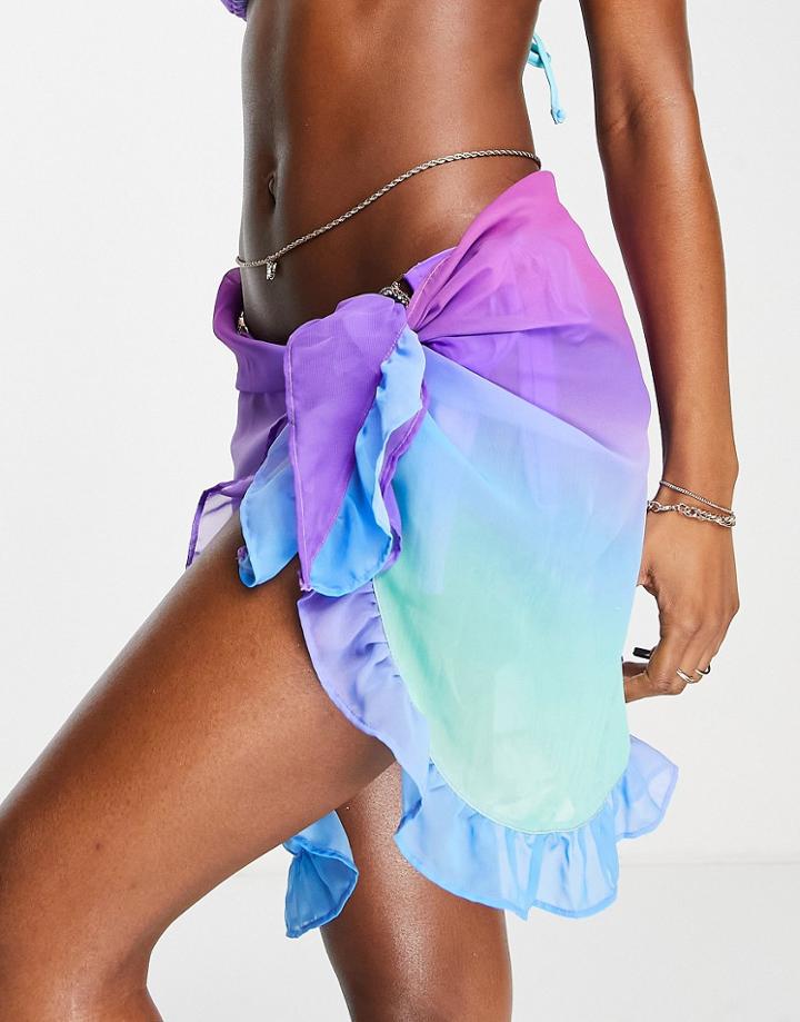 Moda Minx Ruffle Chiffon Sarong In Lilac Ombre-multi