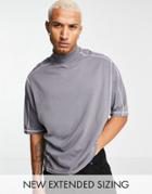 Asos Design Oversized T-shirt With Contrast Stitching In Washed Black-green