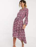 Y.a.s Floral Tie Waist Maxi Dress With Pussy Bow-multi