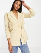 Aligne Tie Waist Blazer In Buttermilk - Part Of A Set-white