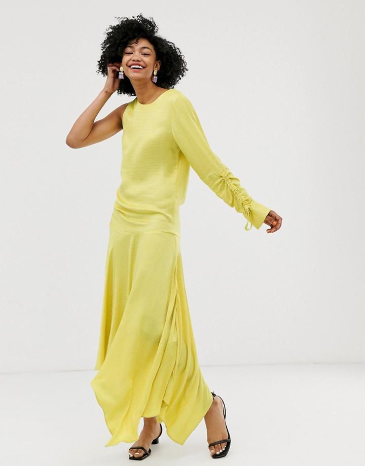 Asos White One Shoulder Tie Detail Dress-brown