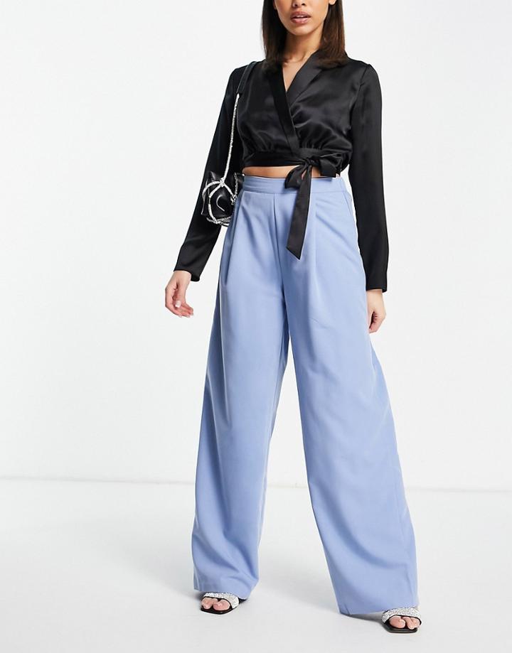Na-kd Elastic Waist Wide Leg Pants In Dusty Blue-blues