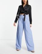 Na-kd Elastic Waist Wide Leg Pants In Dusty Blue-blues