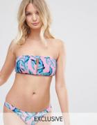 Asos Fuller Bust Exclusive Malibu Palm Print V Bandeau Bikini Top Dd-g - Multi