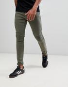 Hollister 5 Pocket Superskinny Biker Detail Pants In Ivy Green - Green