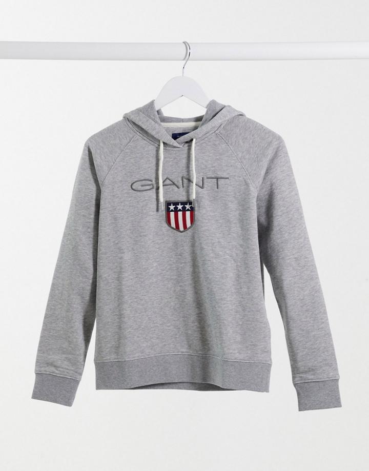 Gant Logo Hoodie In Gray-grey