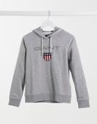 Gant Logo Hoodie In Gray-grey