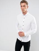 Asos Skinny Shirt In White With Button Down Collar And Contrast Buttons - White