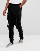 Asos Drop Crotch Joggers With Ruched Detail And Pockets In Gray - Black