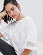Blfd Oversized Longline T-shirt With Mesh Inserts - White
