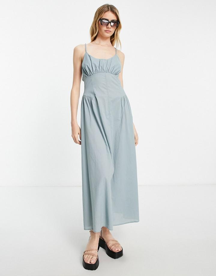 Asos Design Strappy Back Gathered Waist Maxi Sundress In Slate-gray