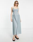 Asos Design Strappy Back Gathered Waist Maxi Sundress In Slate-gray