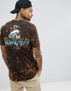 Asos Design Longline T-shirt With Bleach Wash And Skull Back Print - Black