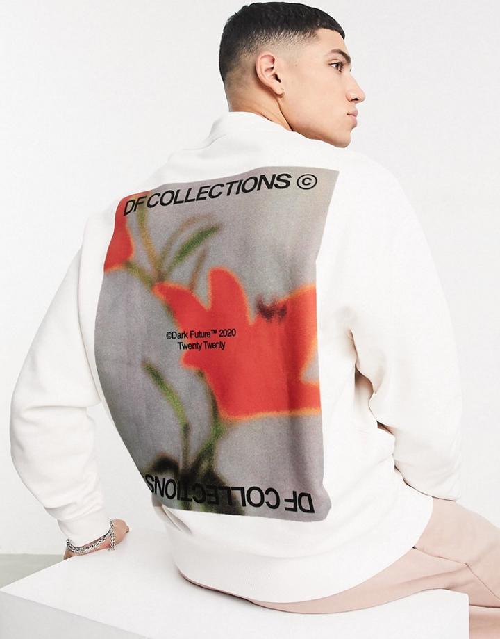 Asos Dark Future Oversized Funnel Neck Sweatshirt With Back Graphic Print-grey