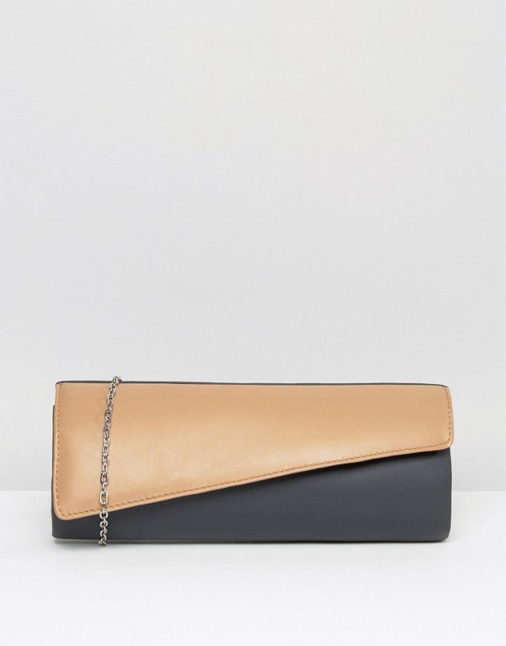 Lotus Contrast Leather Clutch Bag - Navy