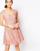 Pussycat London Skater Dress In Lace - Nude