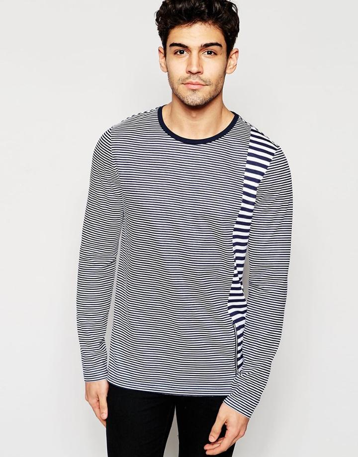 Asos Long Sleeve T-shirt With Cut And Sew Stripes And Zip