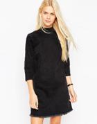 Asos Denim Turtleneck Shift Dress In Washed Black With Raw Hem - Black