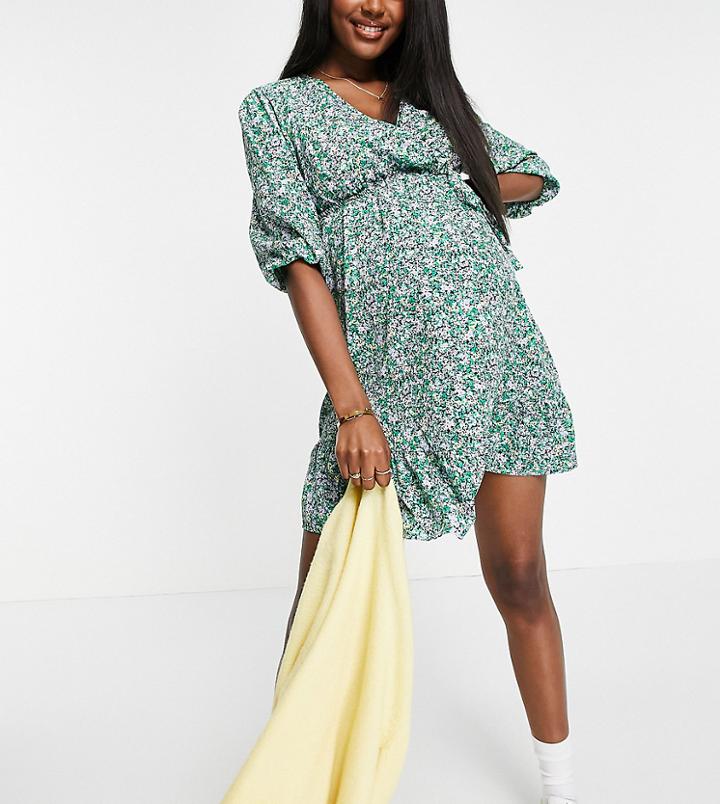 New Look Maternity Floral Wrap Dress In Blue Pattern-blues