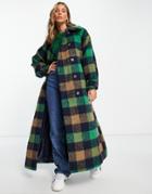 Topshop Checkered Wool Trench Coat In Multi