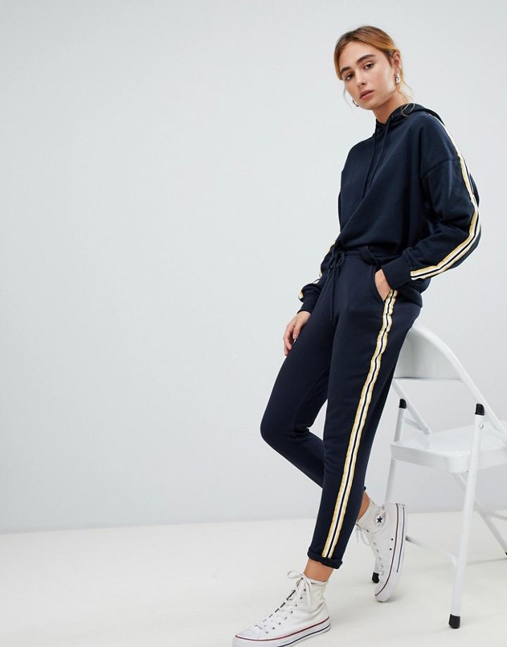 Pull & Bear Stripe Detail Joggers - Navy
