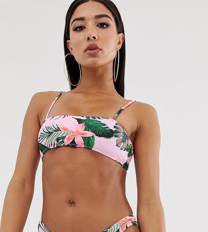 Missguided Mix And Match Strappy Bikini Top In Floral Print - Pink