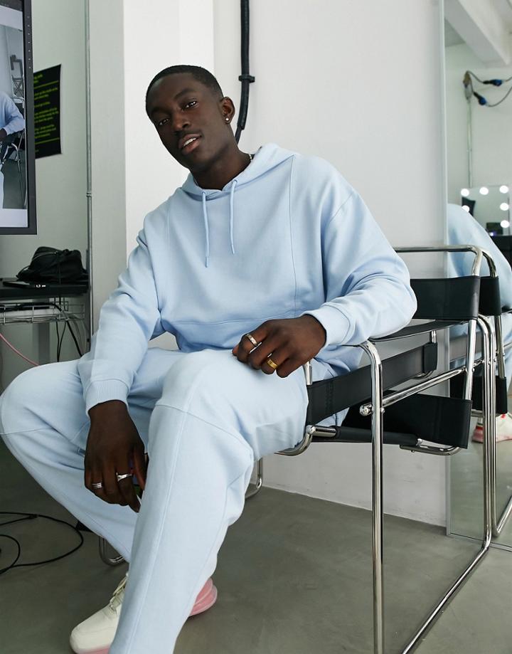 Asos Design Matching Oversized Hoodie With Seam Details In Blue-blues