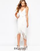 Goldie Wrap Dress With Fringe Asymmetric Hem - Black