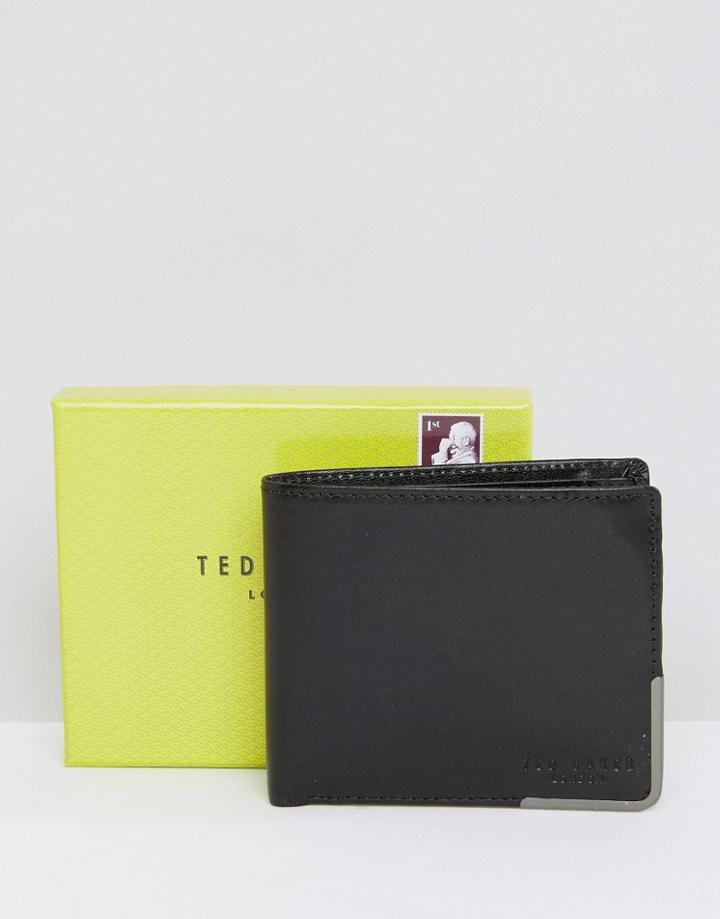 Ted Baker Wallet Bi-fold With Metal Corner - Black