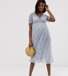 Asos Design Maternity Ditsy Print Midi Mesh Tea Dress With Pleated Skirt-multi