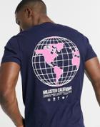 Hollister Back World Logo Print T-shirt In Navy
