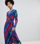 Warehouse Wrap Dress With Tie Side In Stripe - Multi