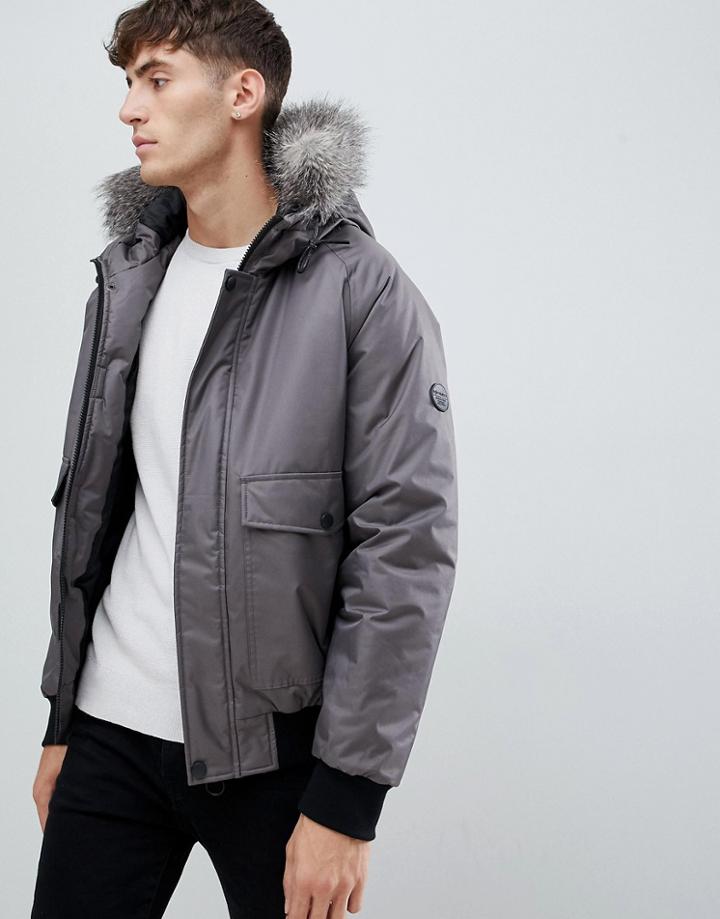D-struct Fur Trimmed Short Parka Duarable Poly - Gray