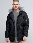 Selected Homme Parka Jacket With Faux Fur Hood - Black