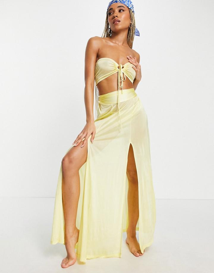 Asos Design Slinky Midi Beach Skirt In Yellow - Part Of A Set
