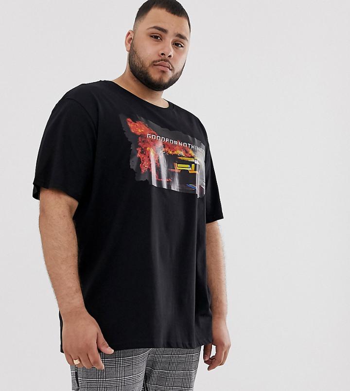 Good For Nothing Oversized T-shirt With Car Print In Black - Black