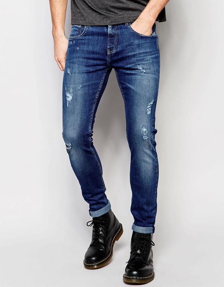 D.i.e. Smoke Super Skinny Distressed Jeans In Light Blue Wash - Indigo Wash 2