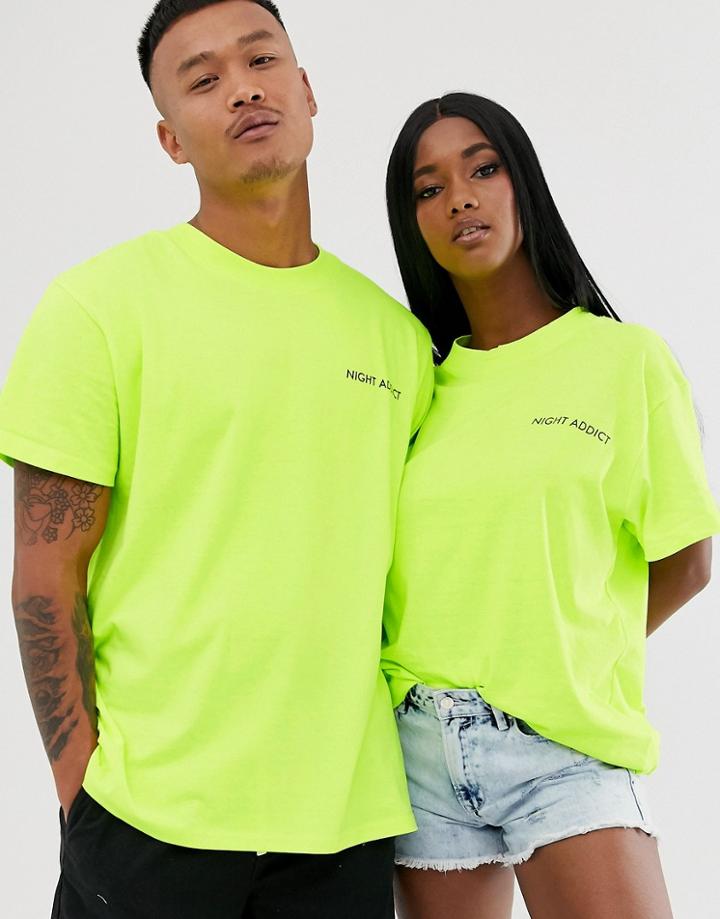Night Addict Unisex Oversized Neon Yellow T-shirt - Yellow