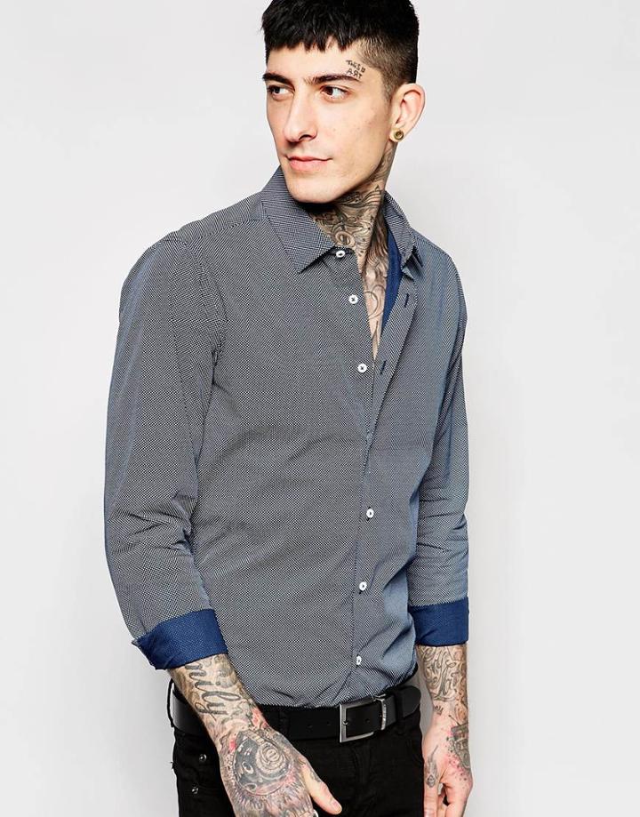 Devil's Advocate Micro Dot Print Slim Fit Shirt - Navy