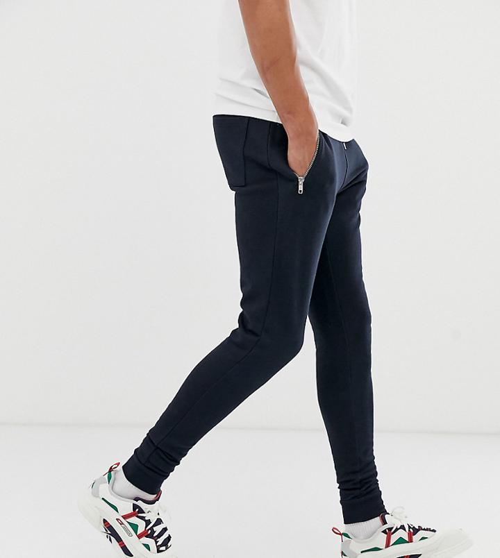 Asos Design Tall Super Skinny Sweatpants In Navy With Zip Pockets