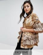 Milk It Vintage Military Shirt Jacket With Frills - Brown